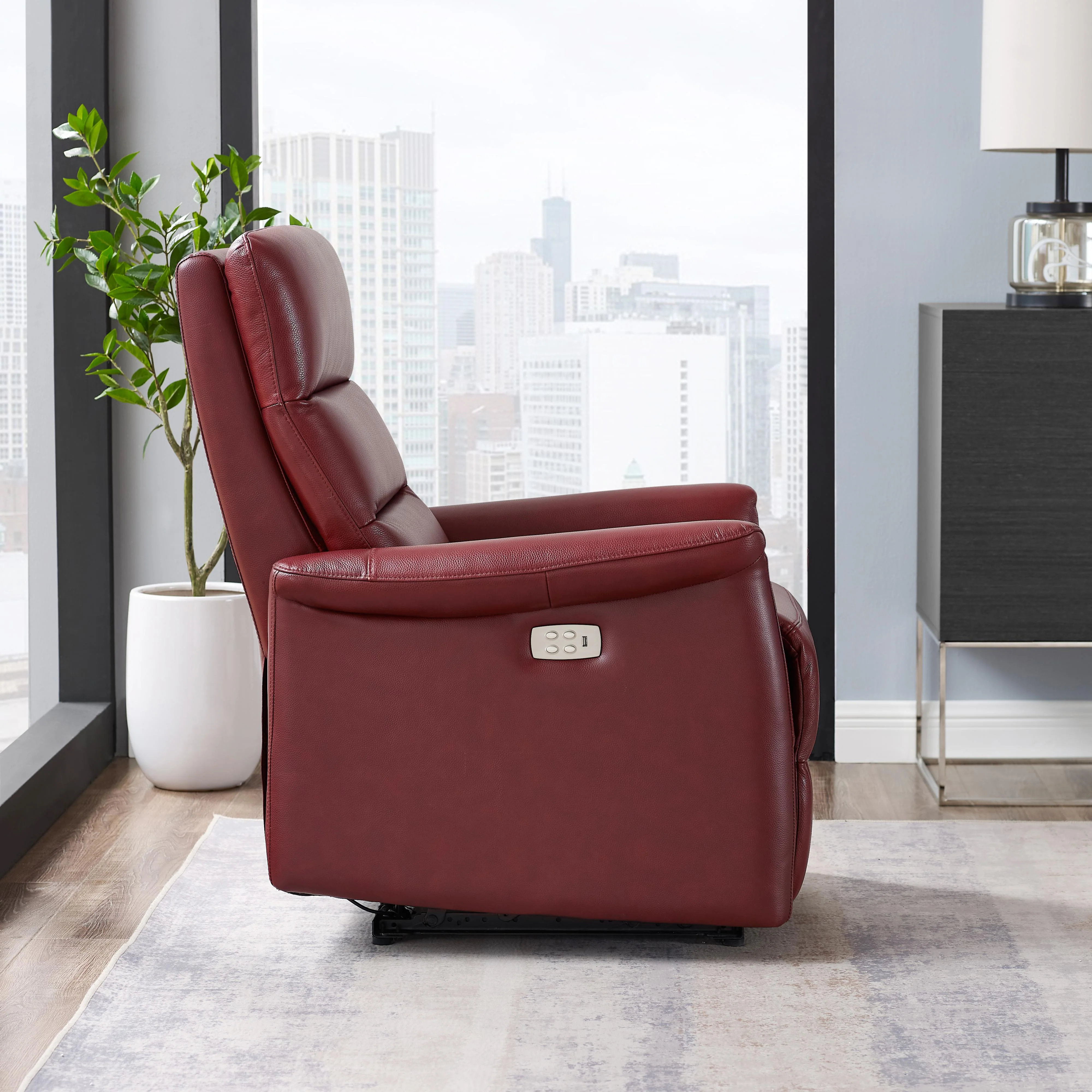Amax Leather Dante 6610W-10P2-2169 Power Recliner with Headrest - Cranberry - Image 5