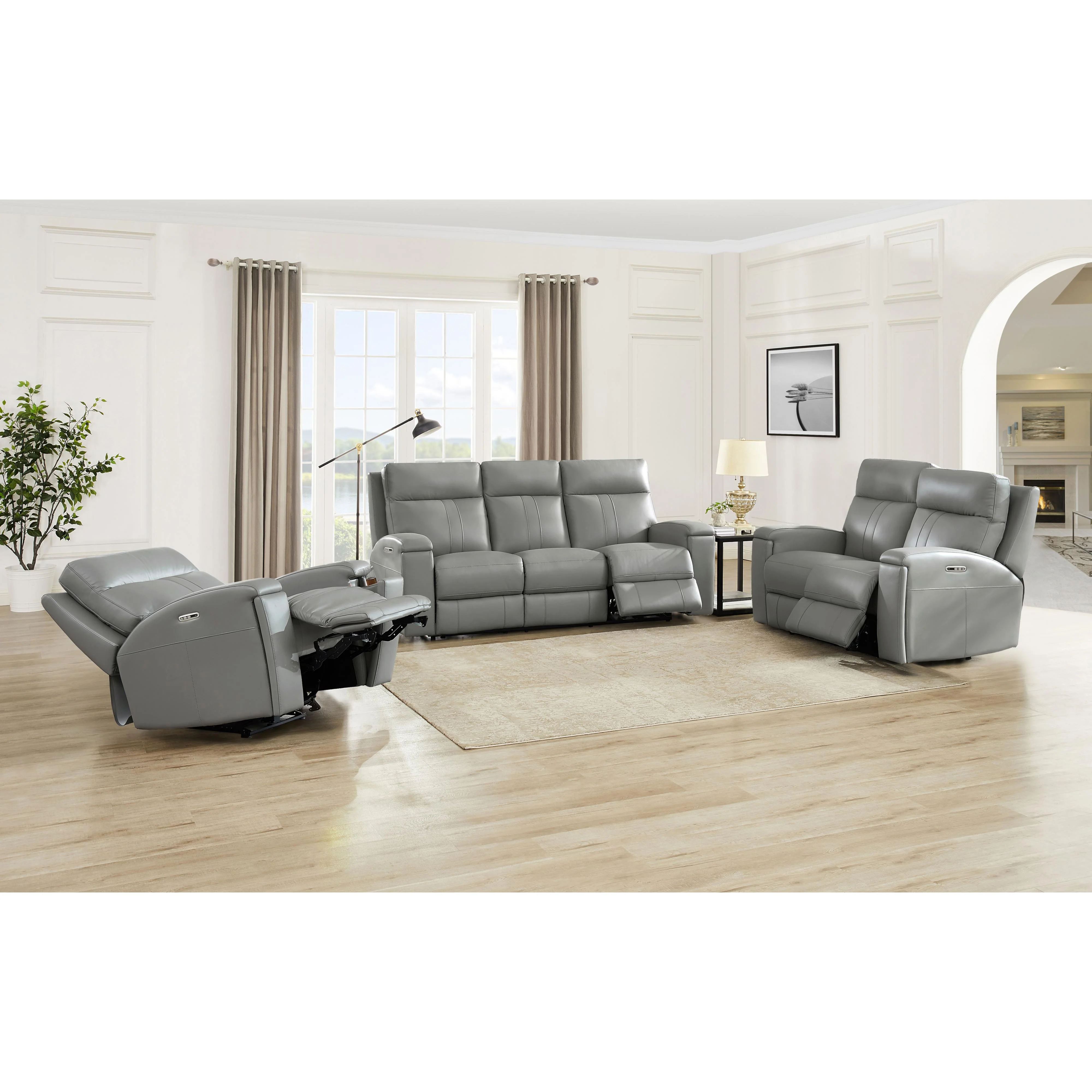 Amax Leather Sullivan 7076W-10P2Z-2517 Power Zero Grav. Recliner - Silver Gray - Image 14