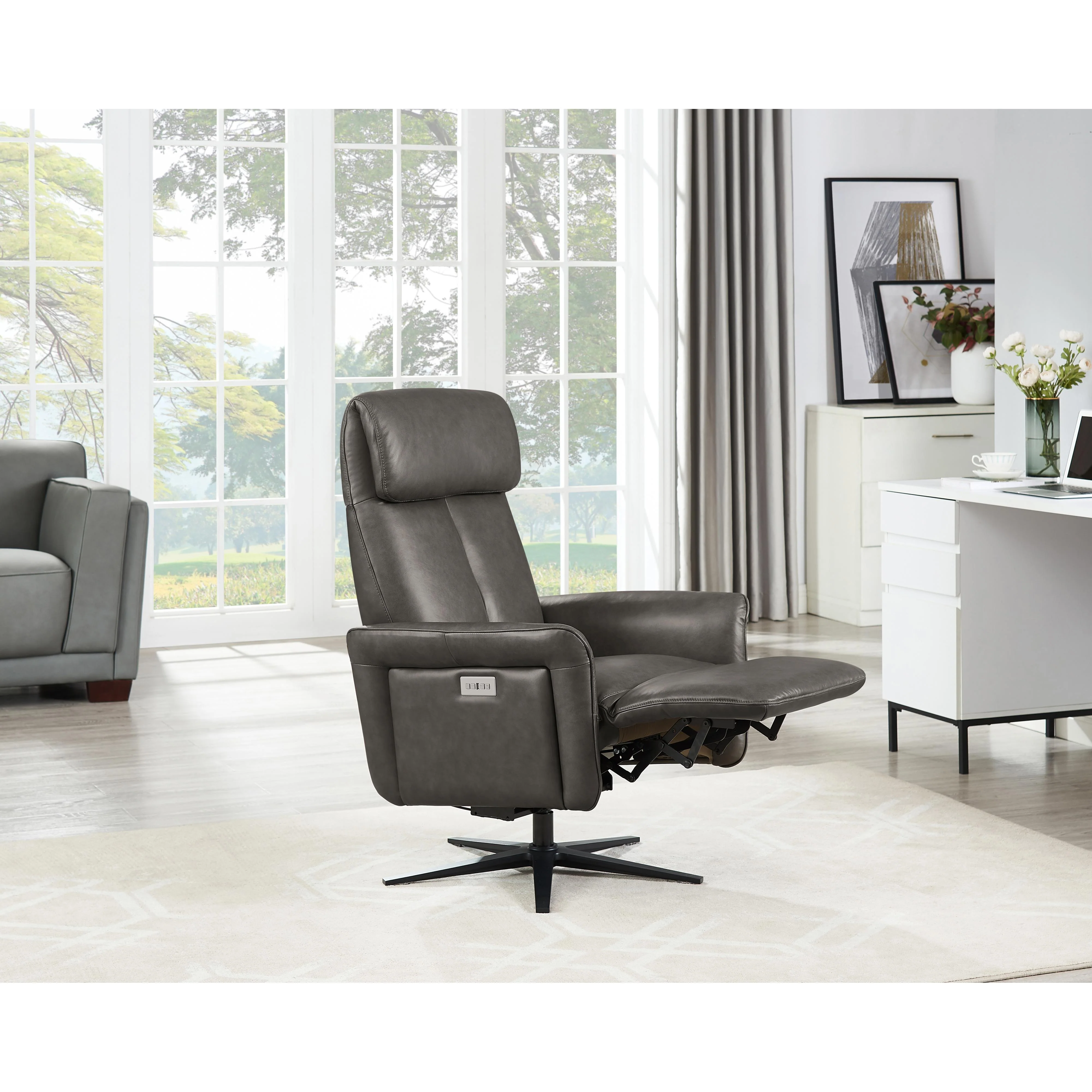 Amax Leather Tulip 8001S-10PSB-5258 Power Swivel Recliner with Battery Pack - Ash - Image 7