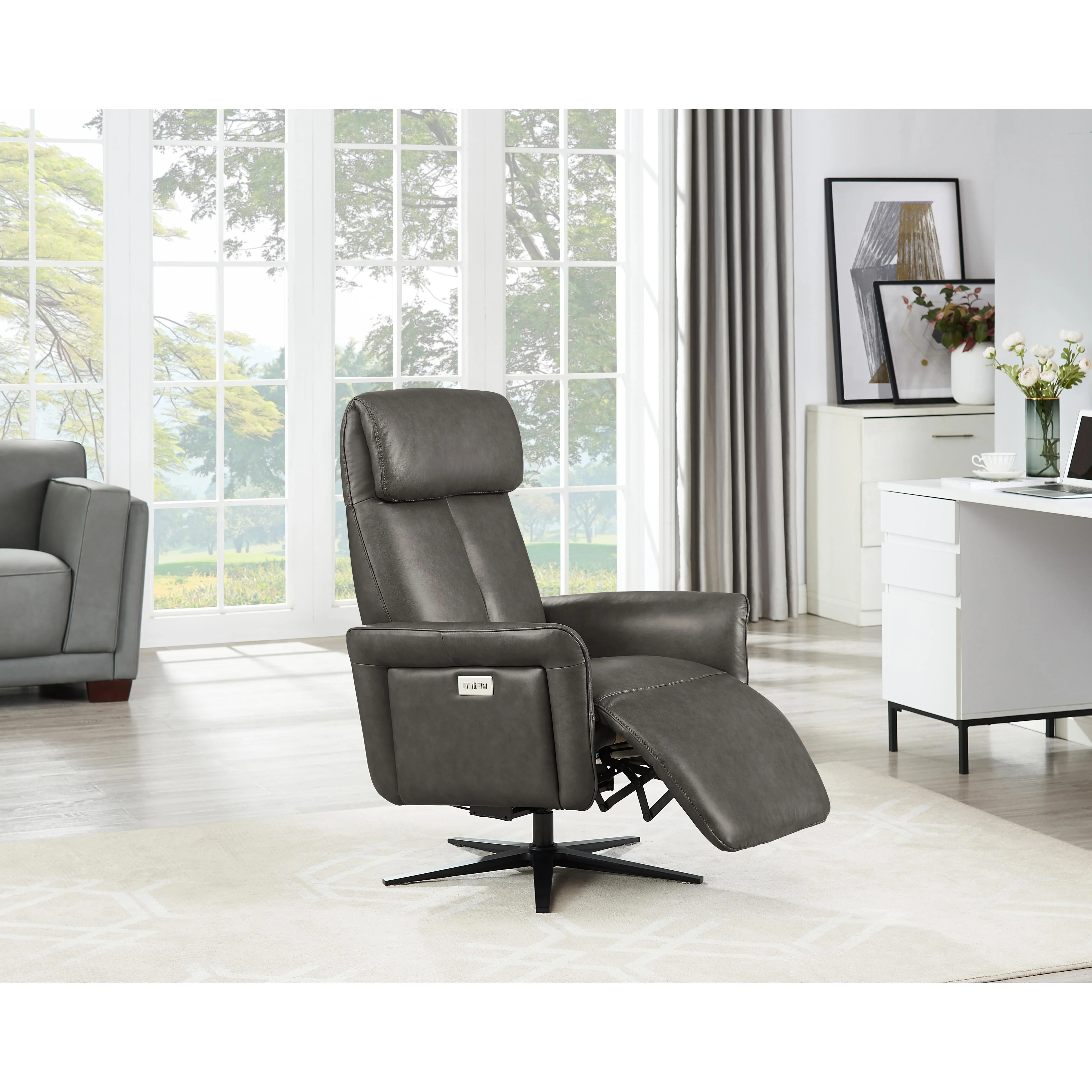 Amax Leather Tulip 8001S-10PSB-5258 Power Swivel Recliner with Battery Pack - Ash - Image 9