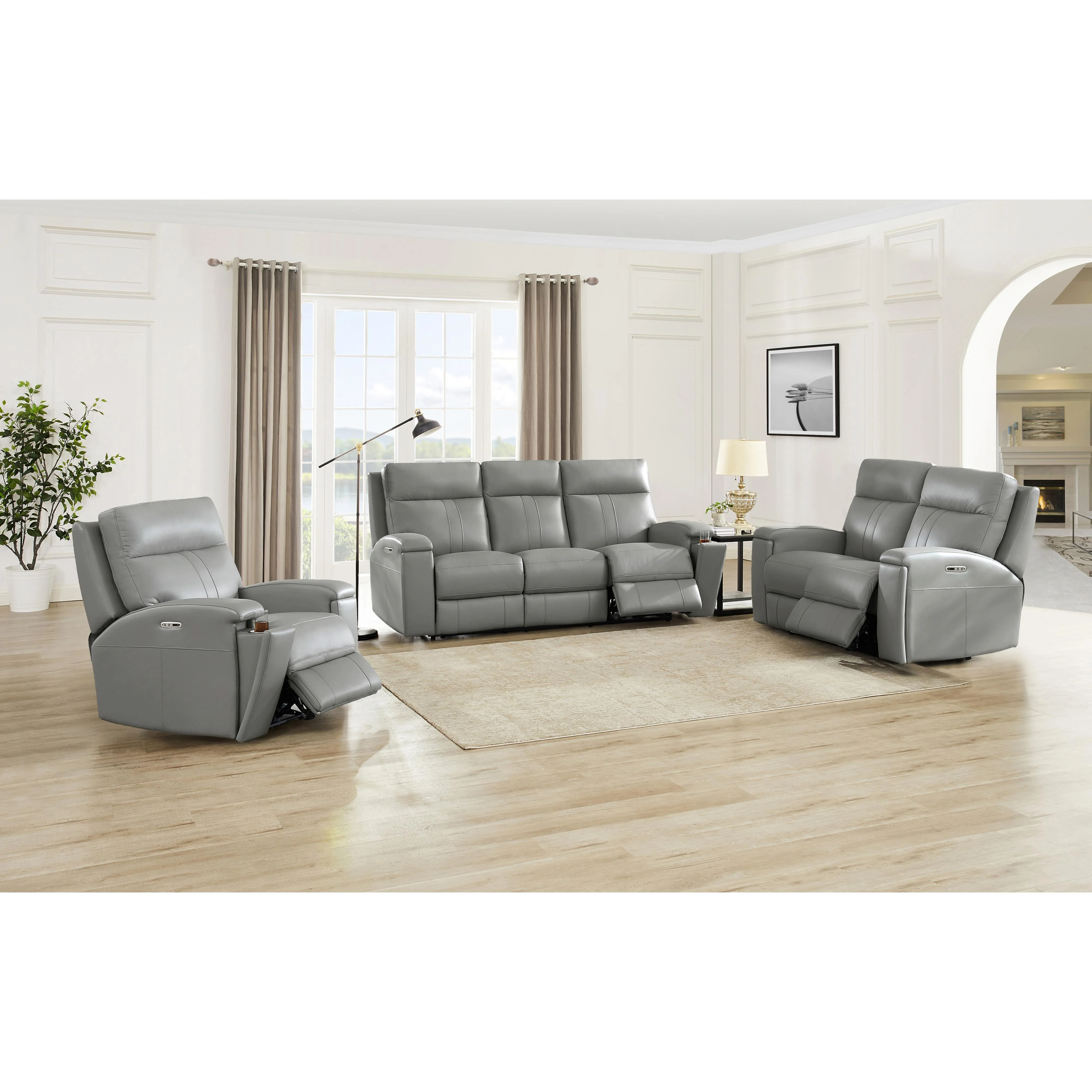 Amax Leather Sullivan 7076W Power Reclining Zero Grav. Sofa - Silver Gray - Image 7