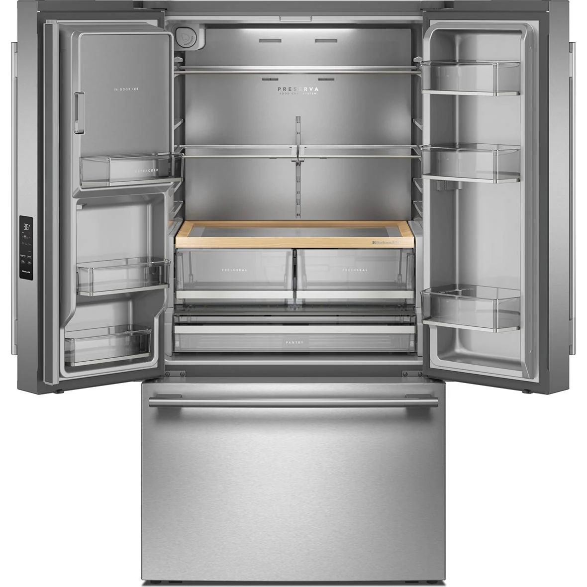 KitchenAid 36-inch, 30 cu. ft. French 3-Door Refrigerator with Water and Ice Dispensing System KRFF436SPS - Image 2