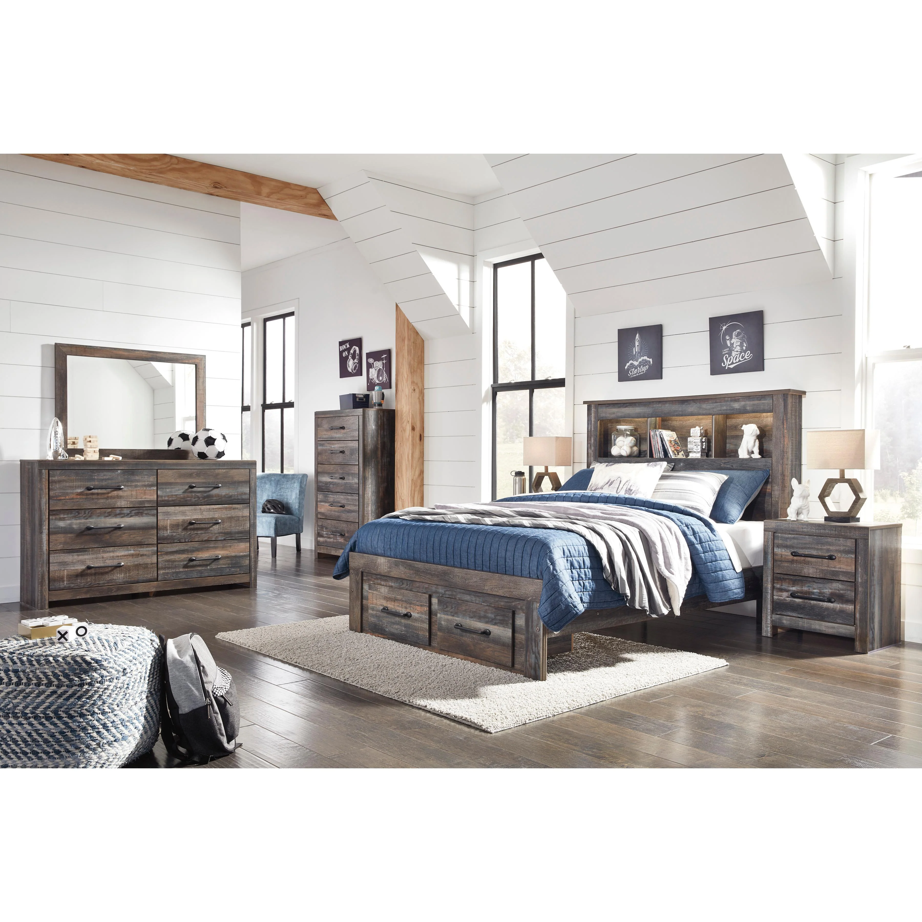 Signature Design by Ashley Drystan B211B21 Full Bookcase Bed with 2 Storage Drawers - Image 9