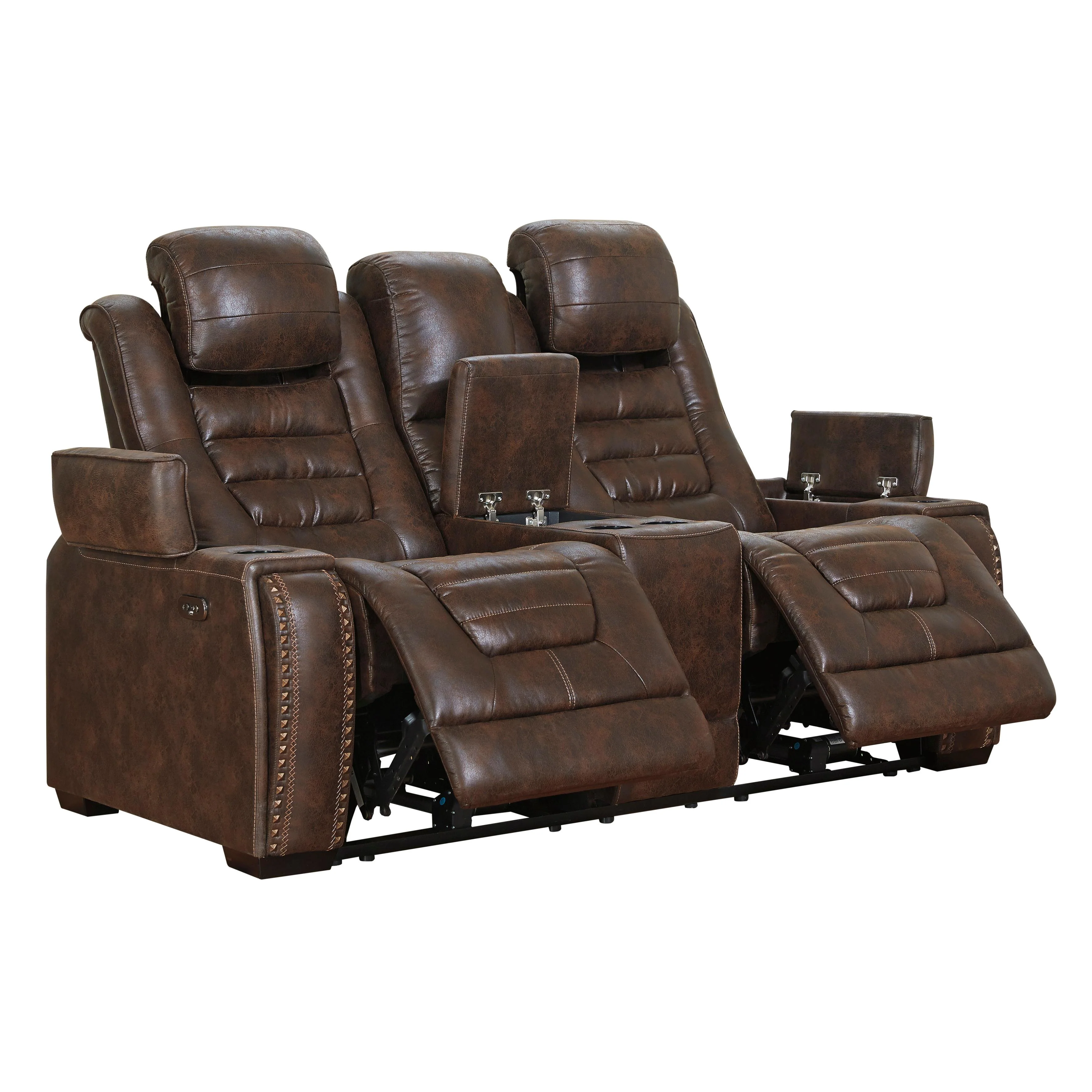 Signature Design by Ashley Game Zone 3850118C Power Reclining Loveseat w/ Console and ADJ Headrest - Image 2