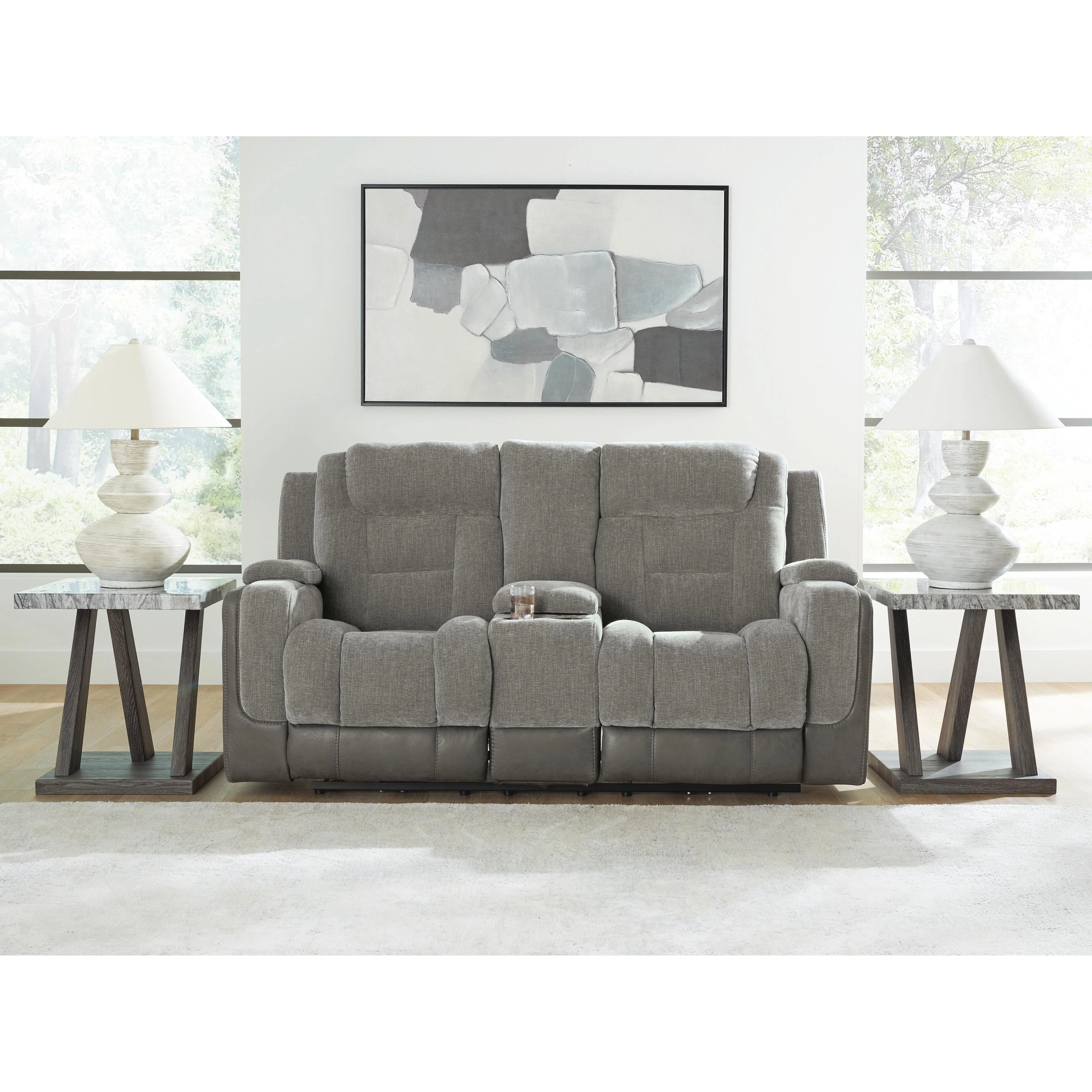 Signature Design by Ashley Mixed Motion PC8350518 Power Reclining Loveseat with Console  & Adjutasble Headrest - Image 5