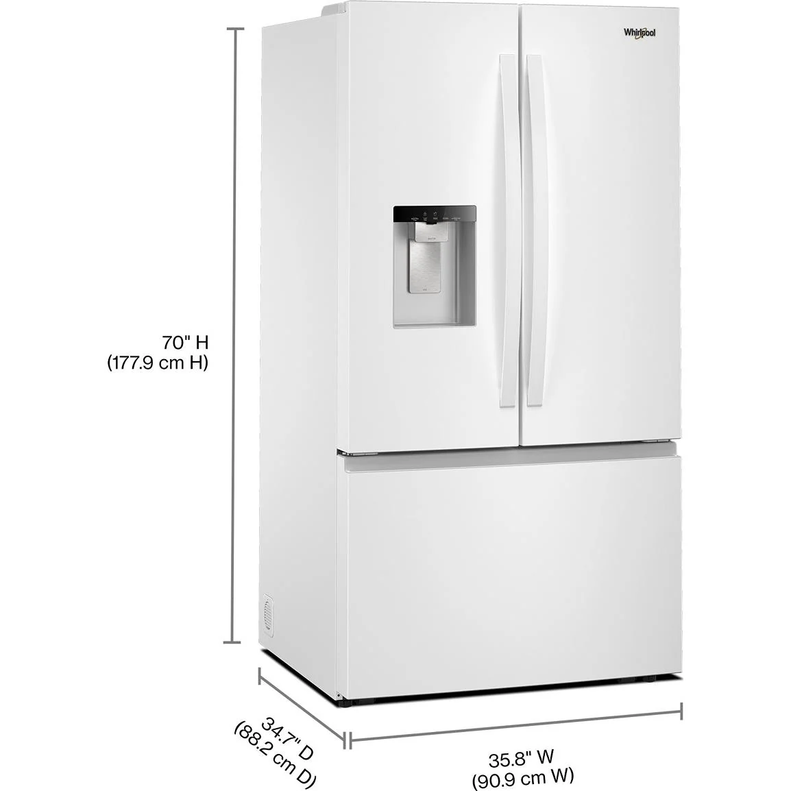 Whirlpool 36-inch, 30 cu. ft. Freestanding French 3-Door Refrigerator with External Water and Ice Dispensing System WRFF3536SW - Image 7
